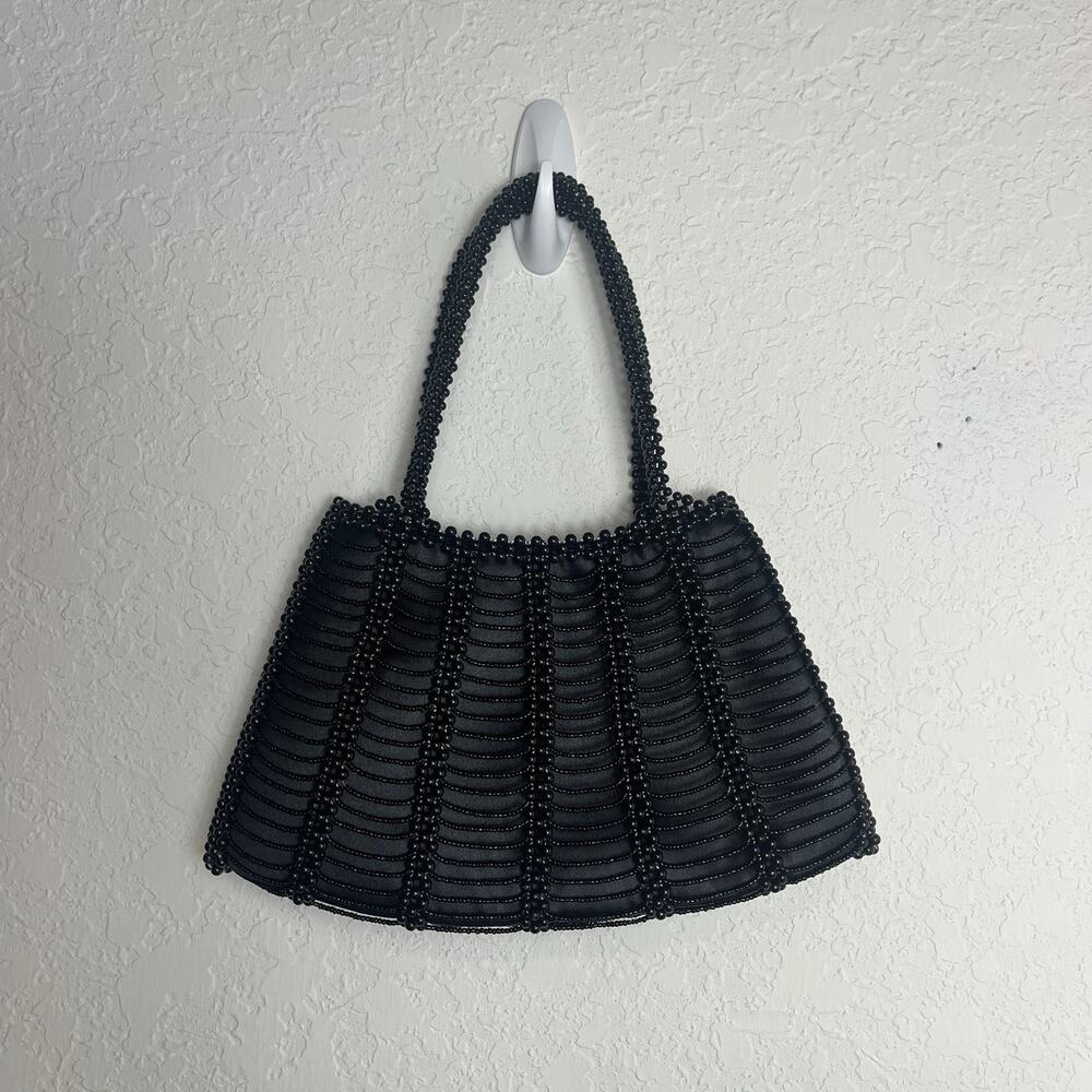 Vintage Cocktail Evening Bag Black Beaded Web Design Handbag, parties, weeding